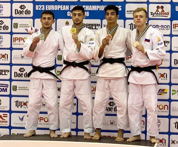Пьедестал категории до 60 кг: Джаба Папинашвили, Яго Абуладзе, Рашад Елкиев и Иван Долгих