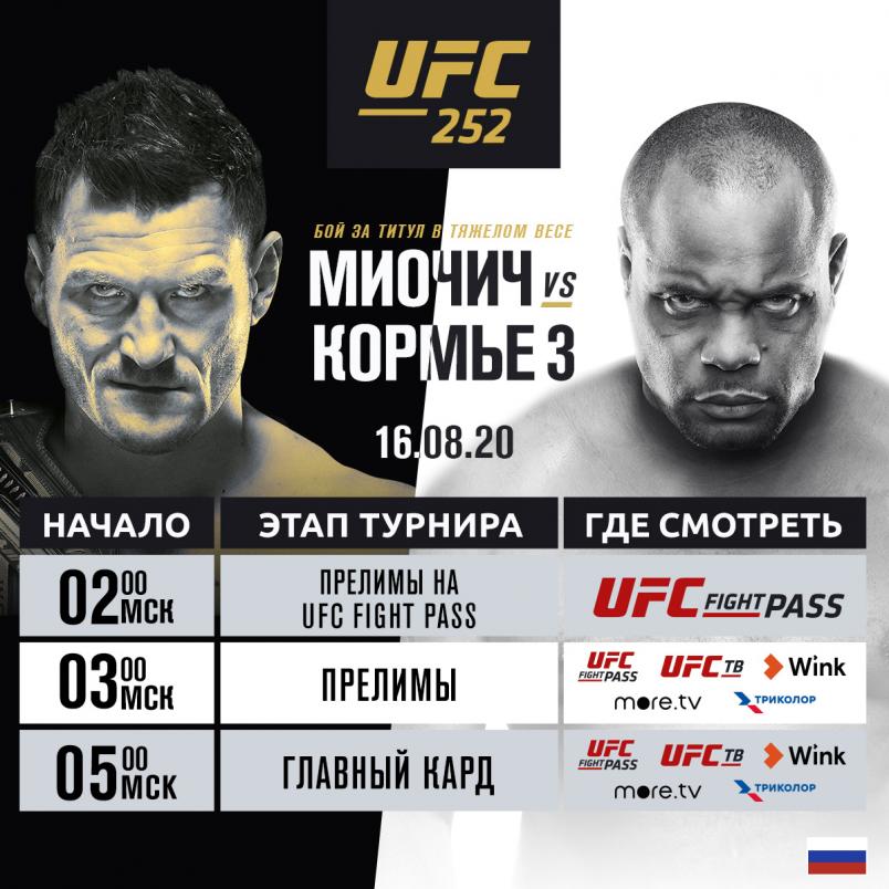 ГДЕ СМОТРЕТЬ UFC 252: МИОЧИЧ VS КОРМЬЕ 3