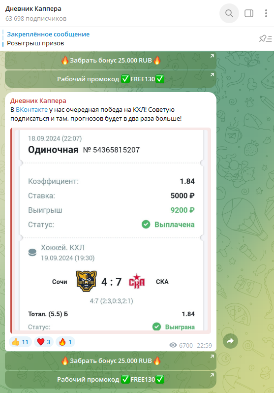 Телеграмм канал Дневник Каппера