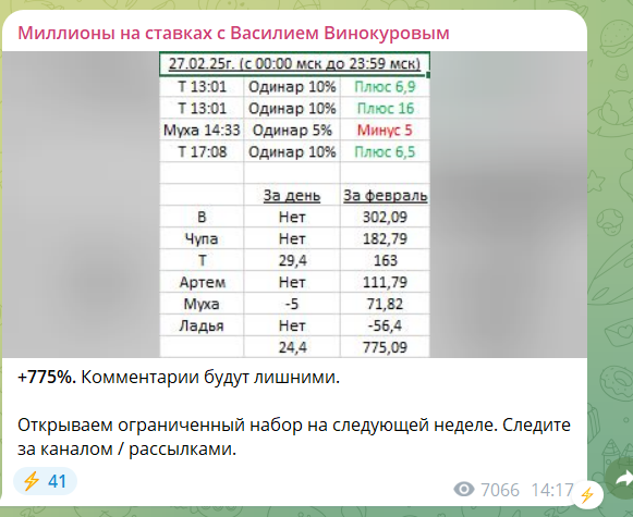 телеграмм Миллионы на ставках с Василием Винокуровым телеграмм Миллионы на ставках с Василием Винокуровым