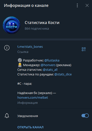 Статистика Кости телеграмм