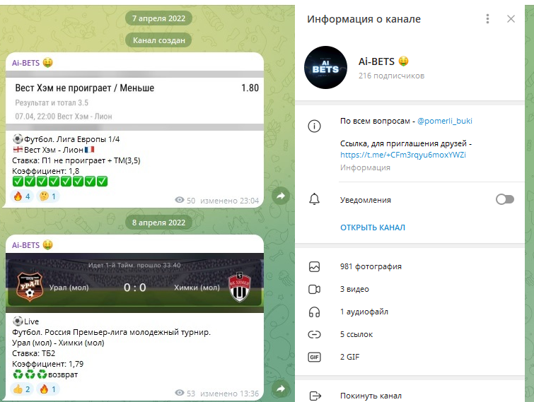 Информация о канале и первые посты